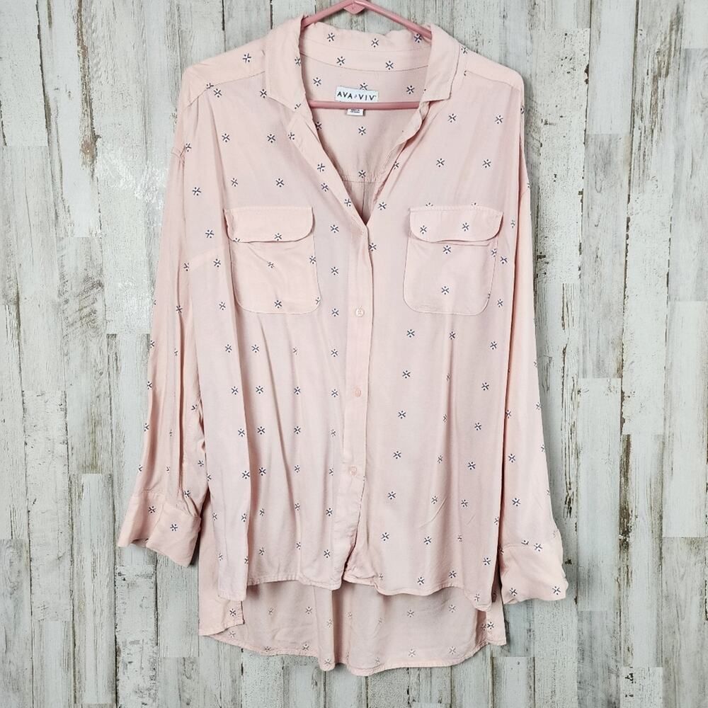Ava & Viv Button Down Shirt Pink Size X 14W